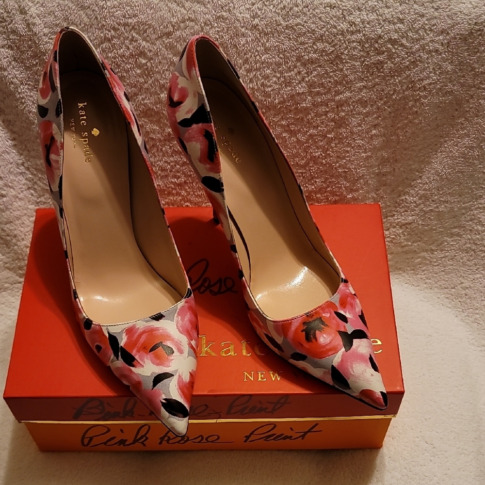 Kate Spade Pink and Black Floral Heels